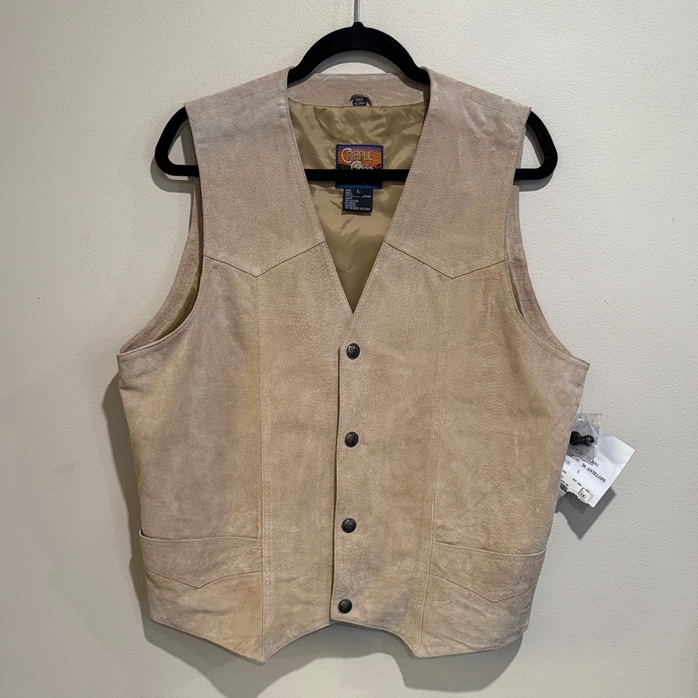 💜Cripple Creek Men's Tan Leather Suede Vest Western Cowboy Sleek Comfort Stylish - Picture 7 of 11